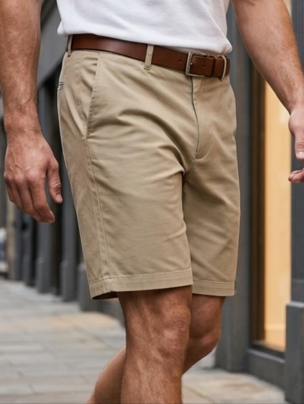 Mens Khaki Golf Shorts Size 40 Stretch Microfiber 9" Inseam Flat Front Preppy
